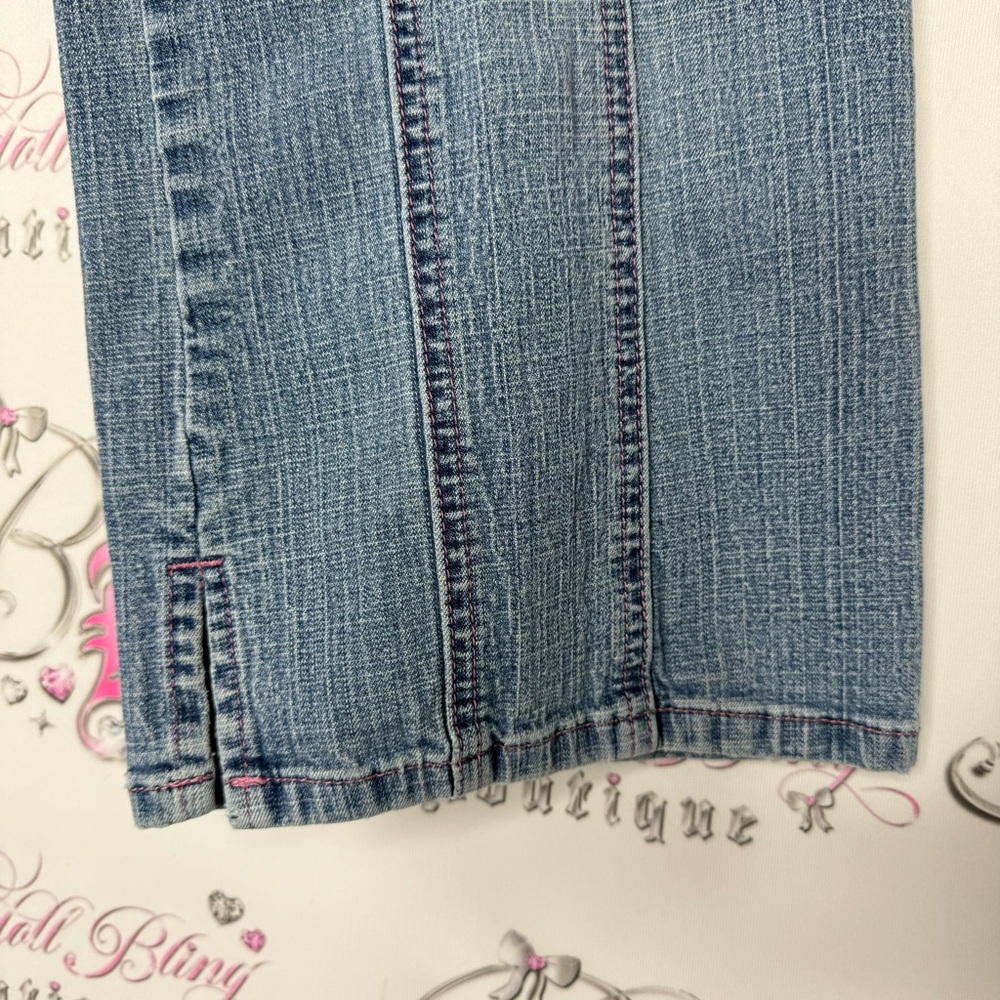 Tralia Soda Capri denim jeans with pink stitching, buckle belt, loops Y2K - Picture 9 of 12